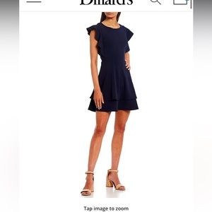 Midnight Doll Navy Blue flutter-sleeve flare dress